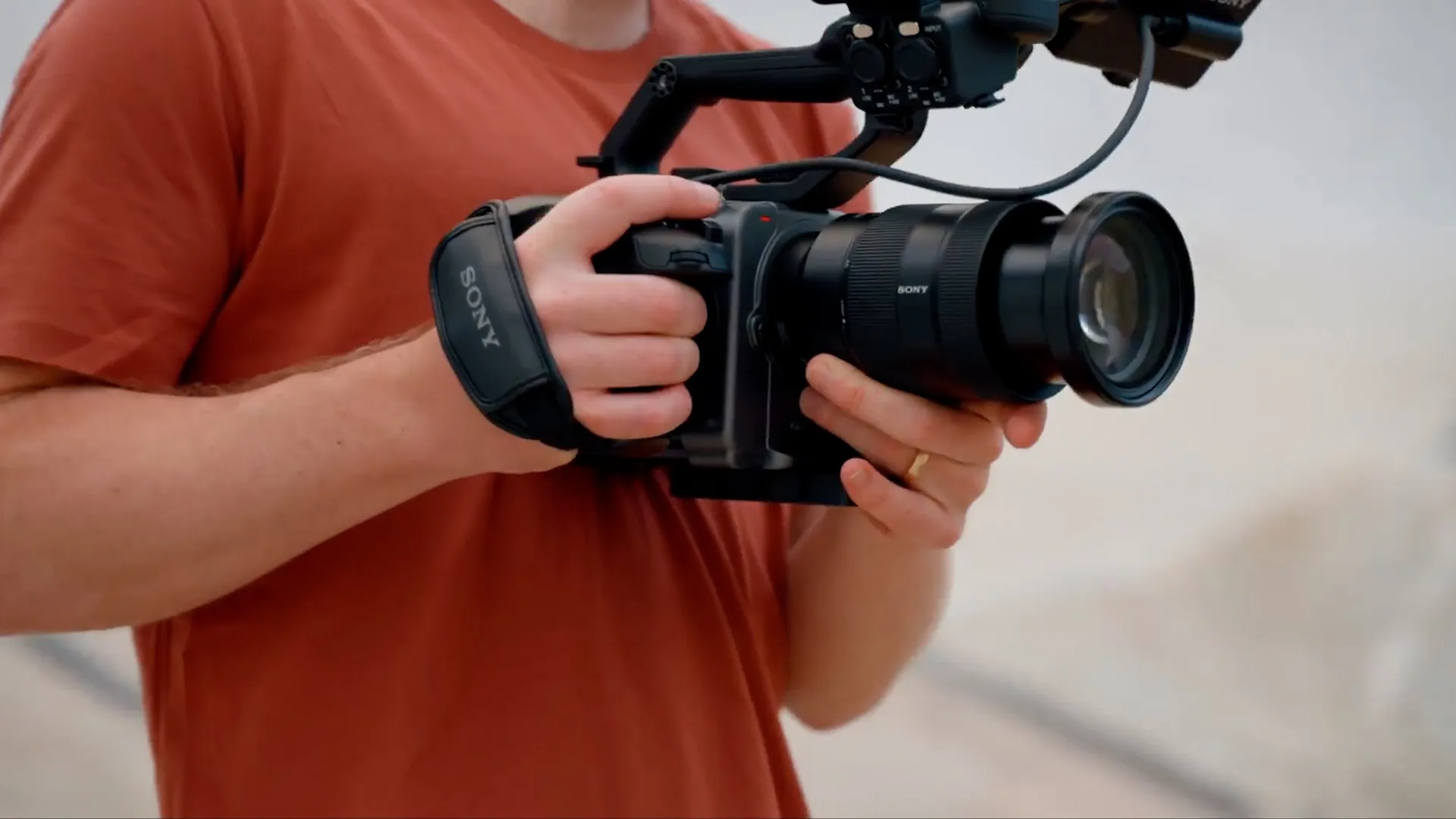 Sony FX6 cinema camera in hand on location