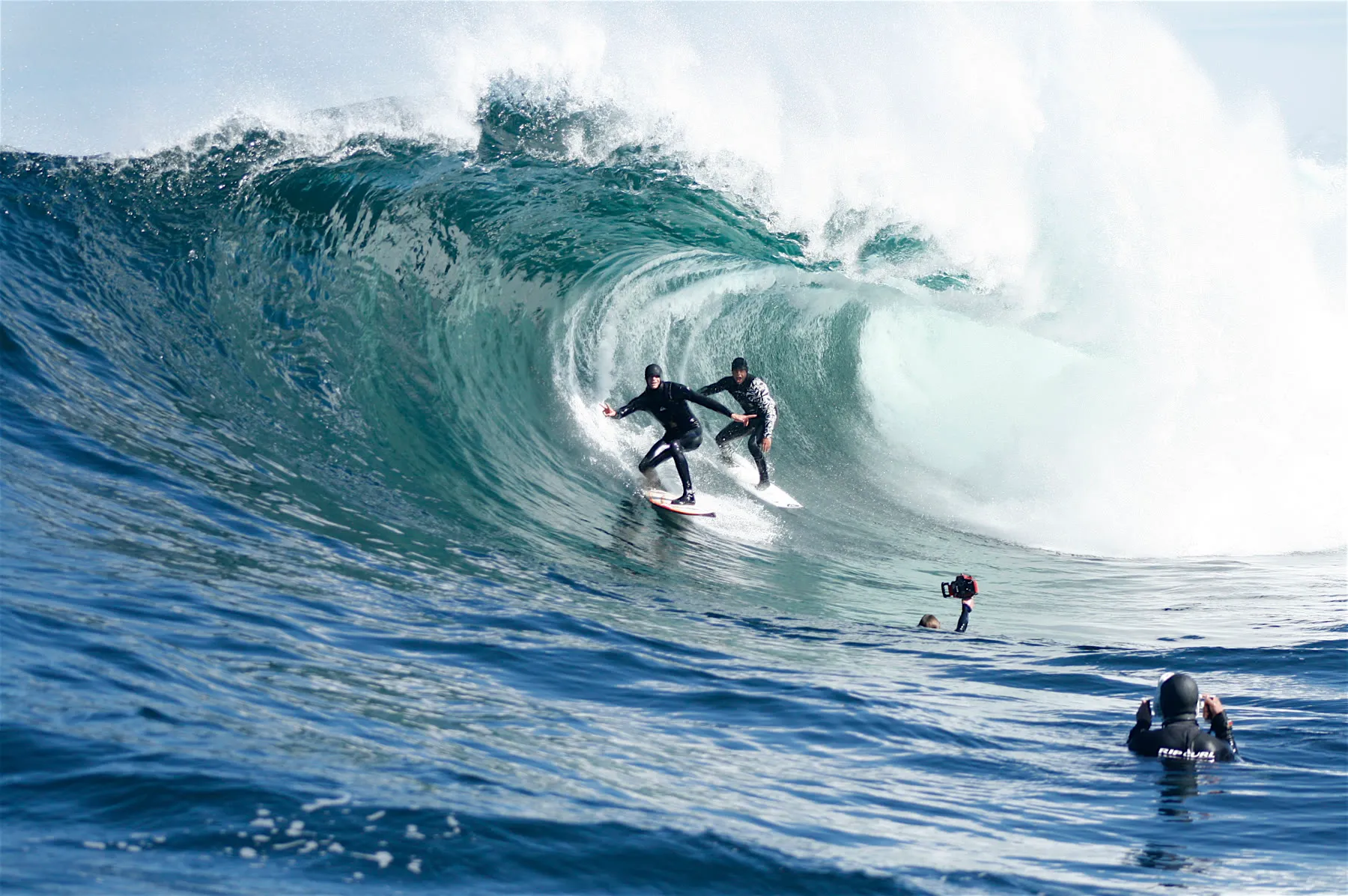 Filming big wave surfing from the water