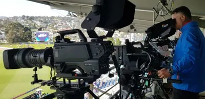 Multi-camera broadcast setup at a live sports venue